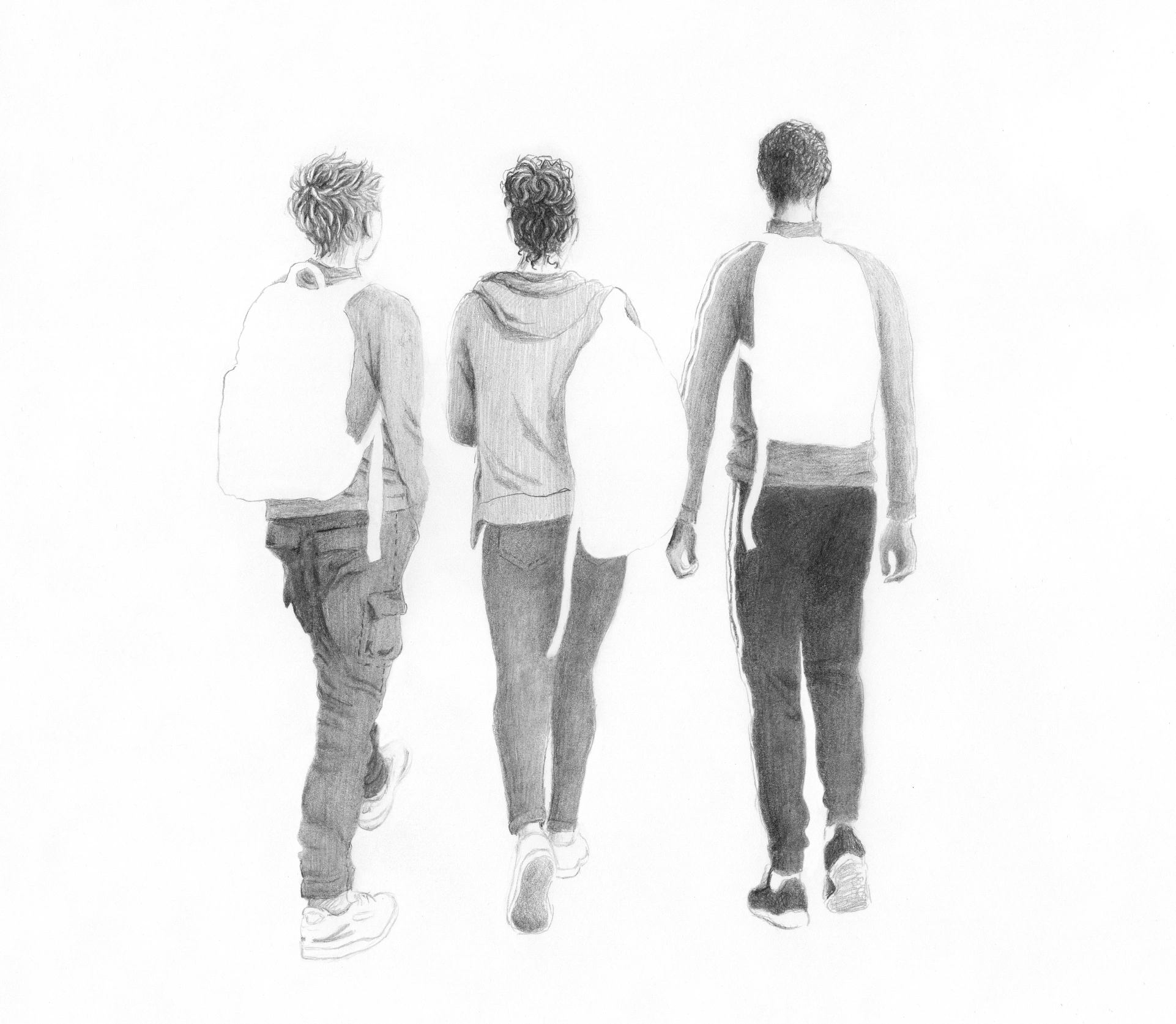Eli, Sarah et Sam de dos.