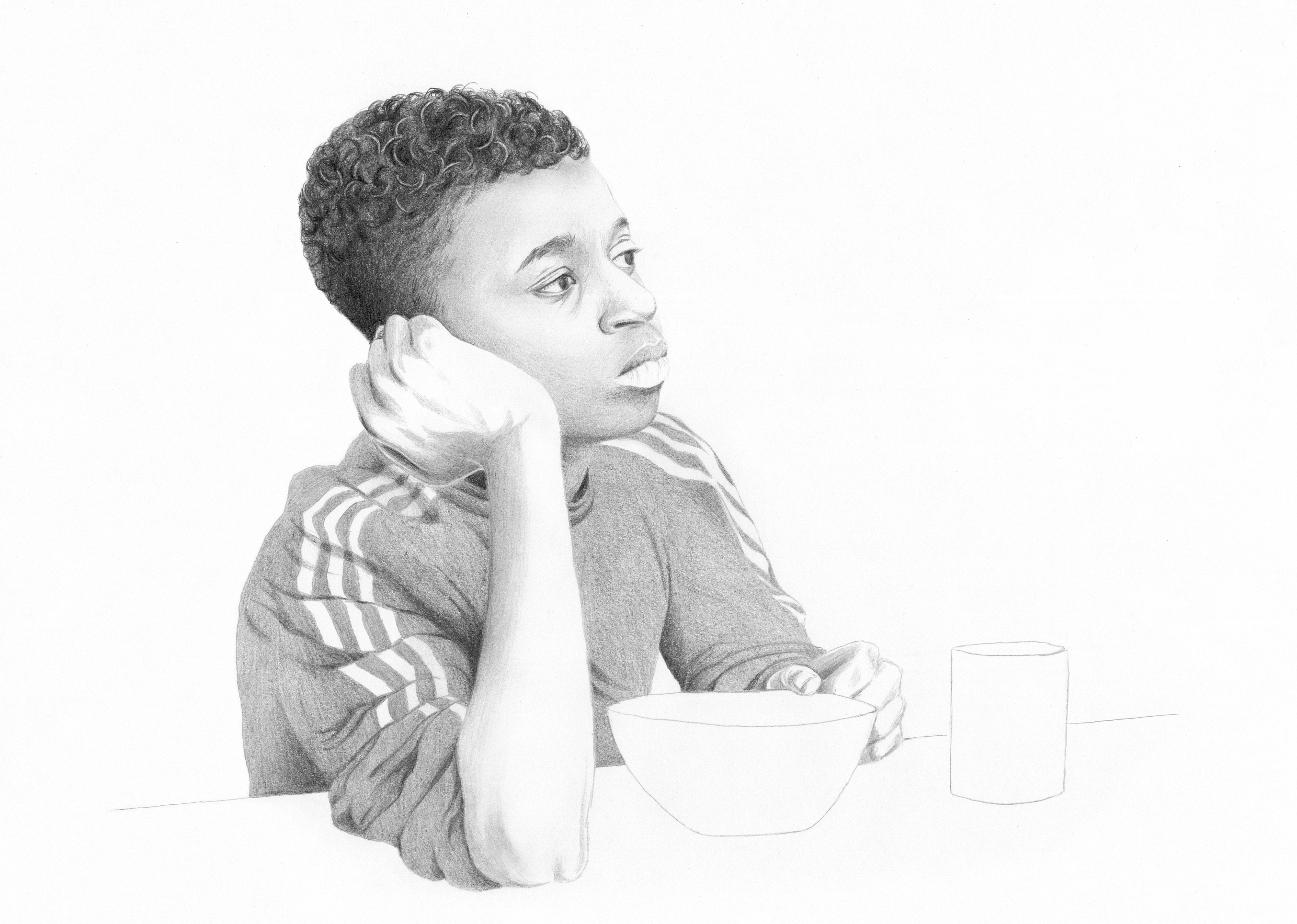 Samy prenant sont petit-déjeuner